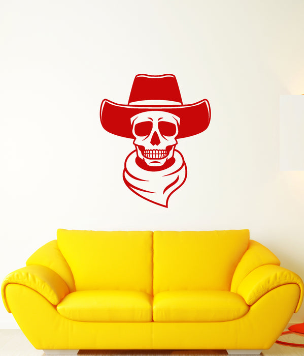 Vinyl Wall Decal Western Cowboy Hat Skull Wild West Stickers (3787ig)