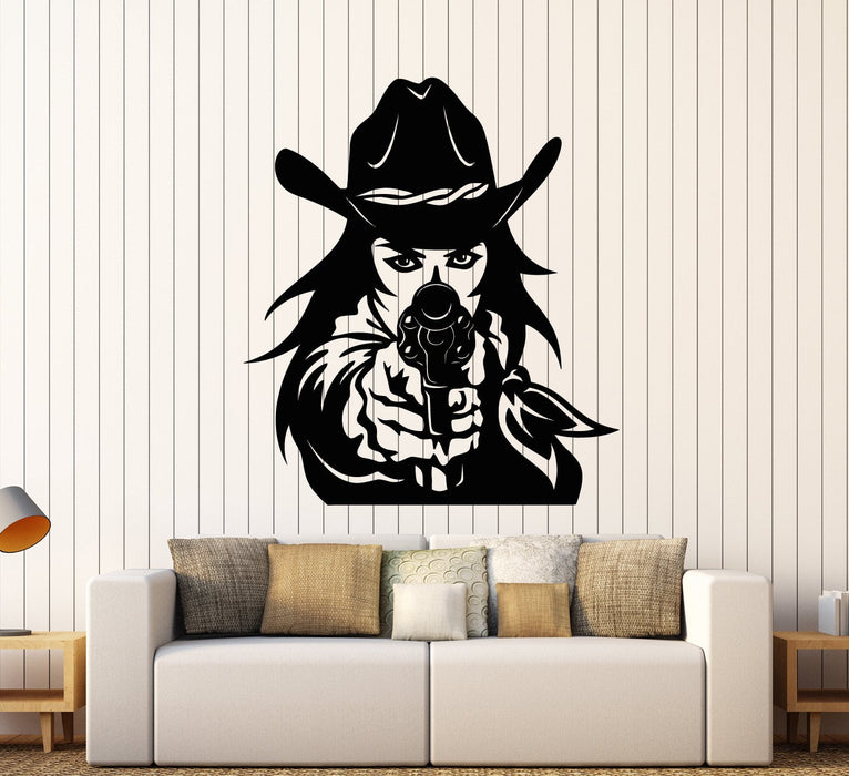 Vinyl Wall Decal Western Cowboy Hat Revolver Gun Cowgirl Stickers (2315ig)
