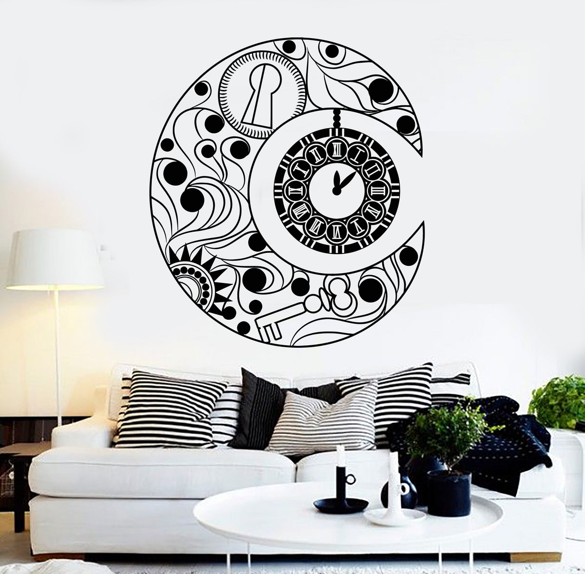 Vinyl Wall Decal Crescent Moon Symbol Clock Dream Bedroom Stickers Uni ...