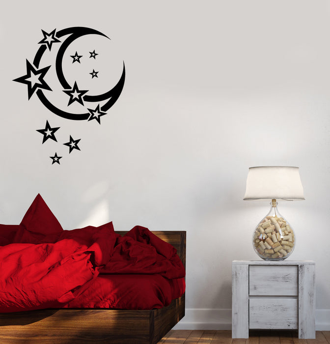 Vinyl Wall Decal Moon And Stars Crescent Decor For Bedroom Stickers (4111ig)