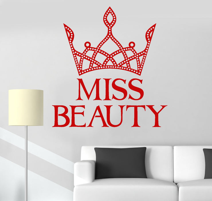 Vinyl Wall Decal Miss Beauty Crown Little Queen Girl Room Stickers Unique Gift (ig3521)