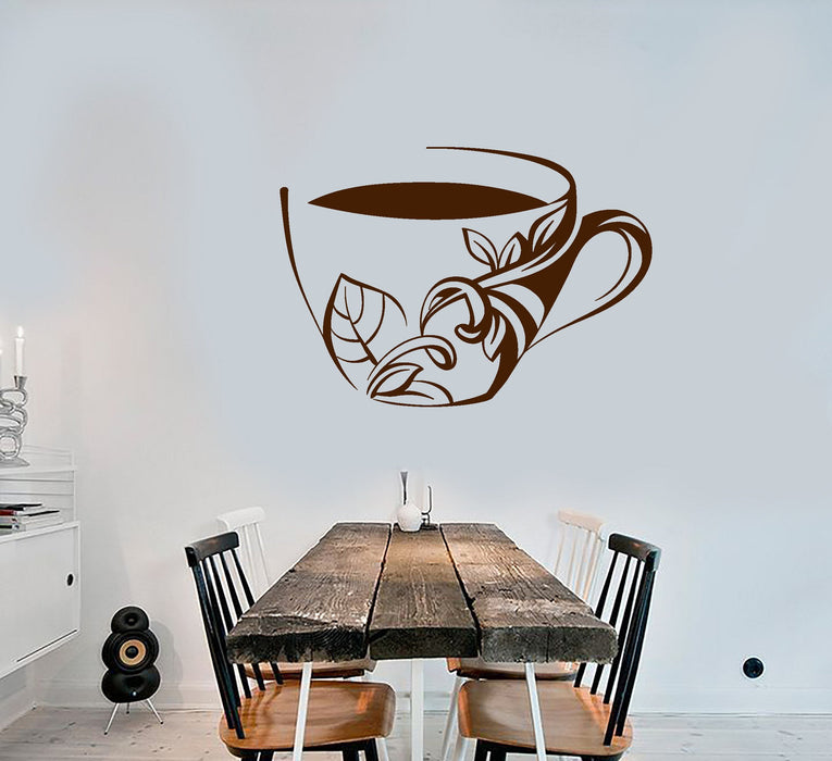 Vinyl Wall Decal Cup Of Coffee Tea Dishes Kitchen Decor Stickers Unique Gift (1519ig)