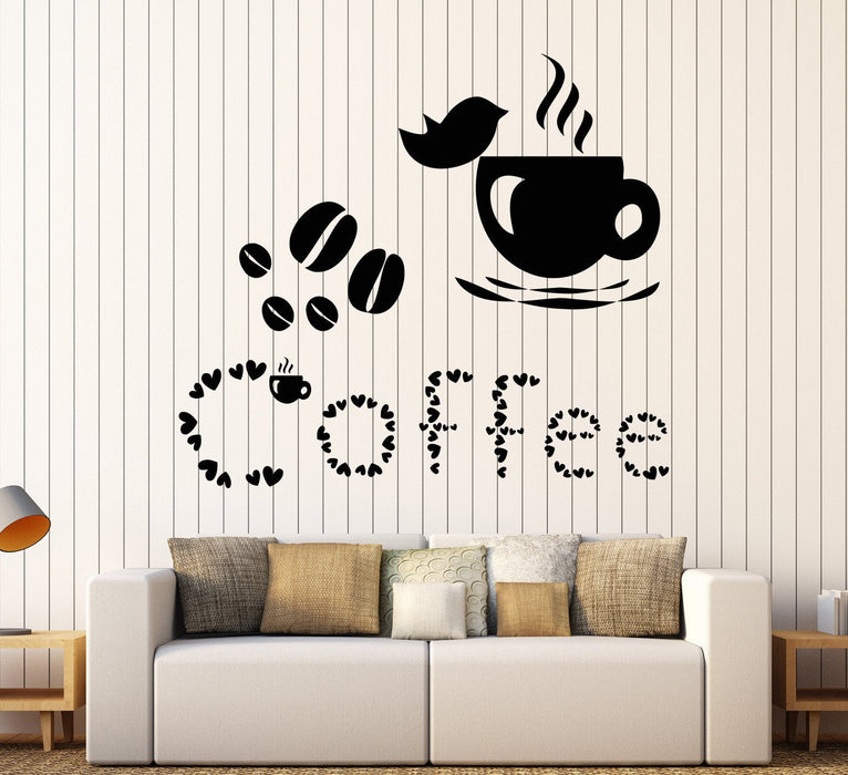 Vinyl Wall Decal Coffee Cup Lover Bird House Beans Stickers Unique Gift (831ig)