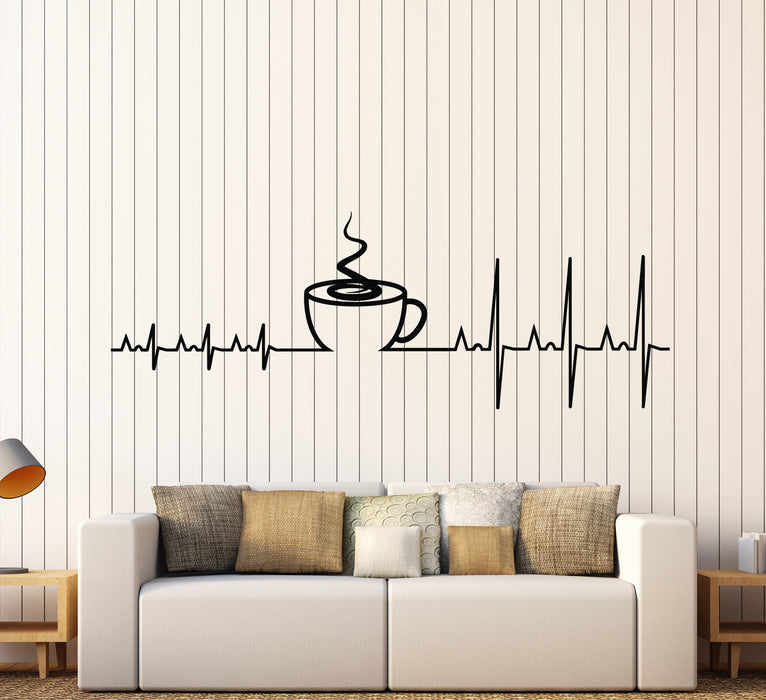 Vinyl Wall Decal heartbeat Pulse Cup Of Coffee House Stickers (3339ig)