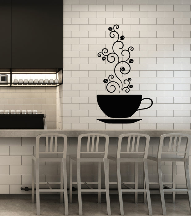 Vinyl Wall Decal Cup Of Coffee House Decor Bean Stickers (3713ig)