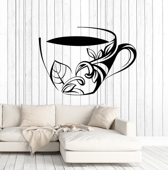 Vinyl Wall Decal Cup Of Coffee Tea Dishes Kitchen Decor Stickers Unique Gift (1519ig)