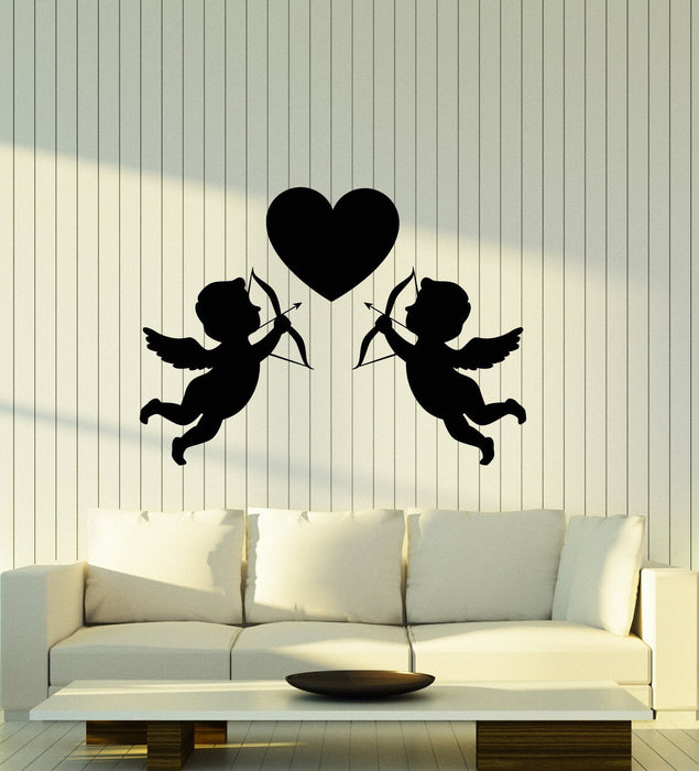 Vinyl Wall Decal Love Heart Symbol Cupids With Bow Wedding Salon Stickers (2805ig)