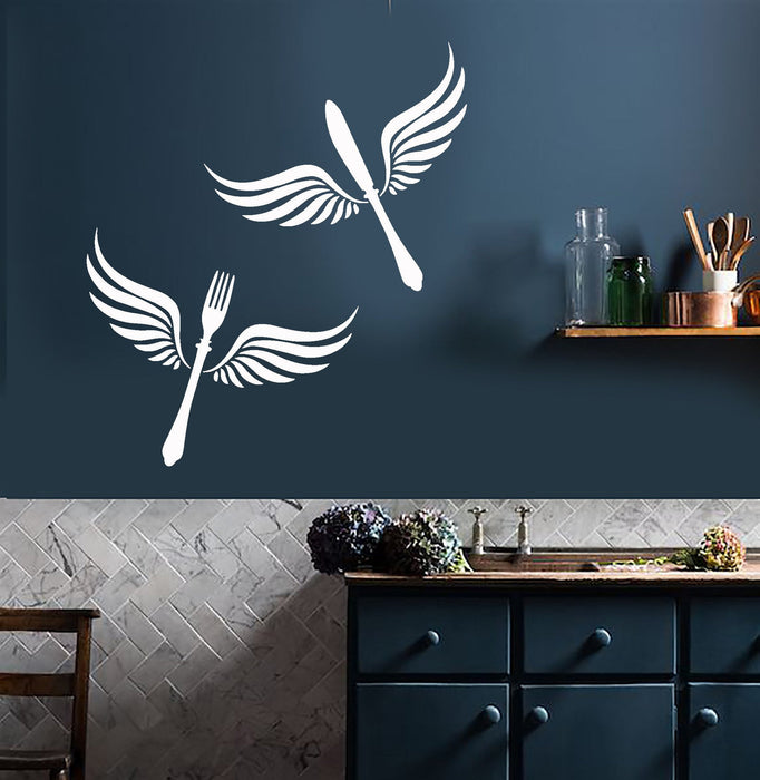 Vinyl Wall Decal Cutlery Wings Kitchen Restaurant Decor Stickers Unique Gift (ig4226)