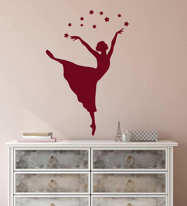 Vinyl Wall Decal Ballerina Ballet Studio Dancer Girl Pointe Stars Stickers (2148ig)