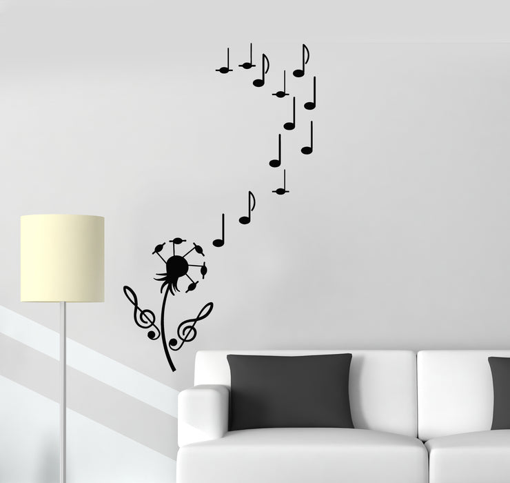 Vinyl Wall Decal Dandelion Flower Music Notes Clef Stickers (3516ig)