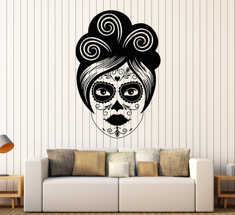 Vinyl Wall Decal Calavera Mexican Day Of Dead Girl Face Skull Stickers (2195ig)