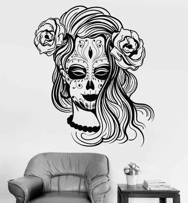 Vinyl Wall Decal Calavera Mexico Mexican Girl Day Of The Dead Stickers Unique Gift (1363ig)