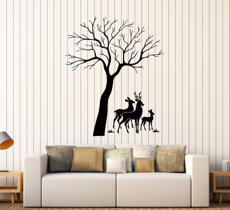 Vinyl Wall Decal Reindeer Family Tree Forest Animals Stickers Unique Gift (1787ig)
