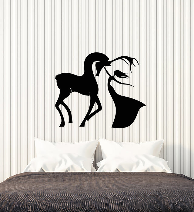 Vinyl Wall Decal Deer And Girl Princess Fairy Tale Animal Stickers (3725ig)