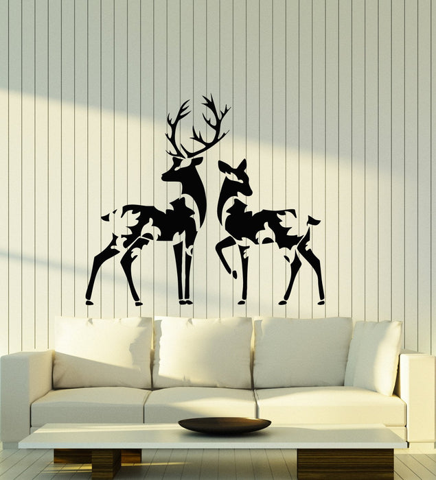 Vinyl Wall Decal Forest Deer Family Abstract Leaves Animals Stickers (2749ig)