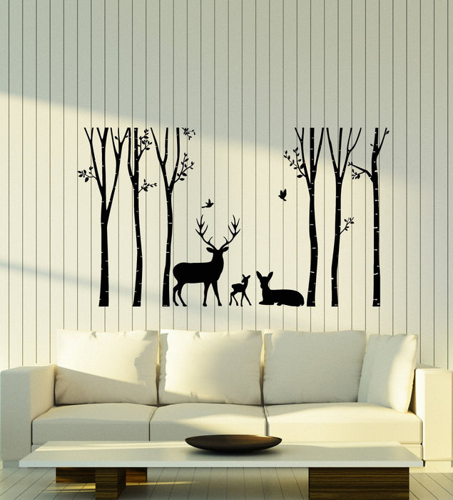 Vinyl Wall Decal Forest Animal Deer Family Nature Landscape Stickers (2834ig)