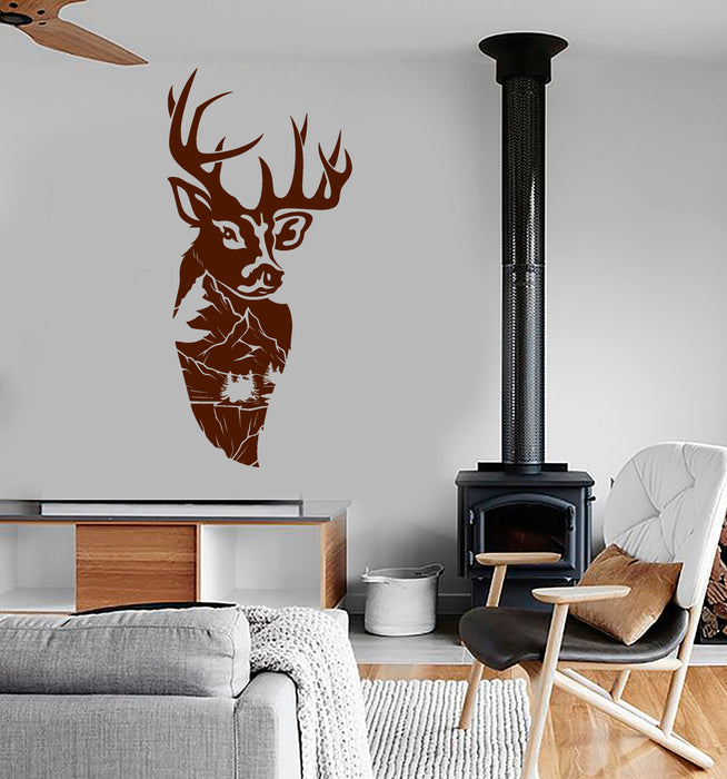 Vinyl Wall Decal Mountain Landscape Deer Head Forest Animal Stickers (4022ig)