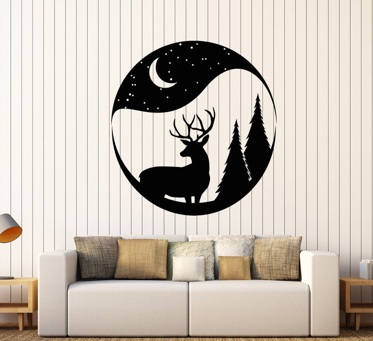 Vinyl Wall Decal Christmas Deer Snowball Forest Animal Moon Stickers (2464ig)
