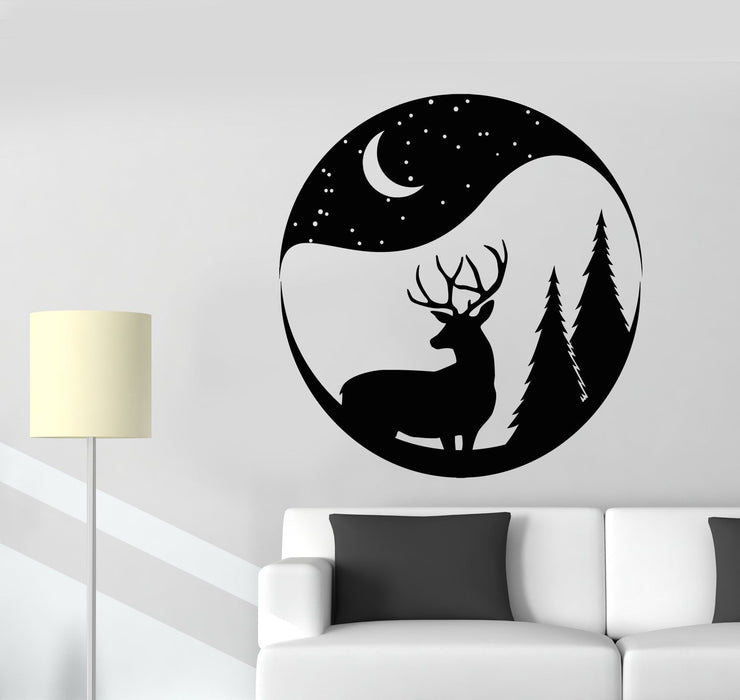 Vinyl Wall Decal Christmas Deer Snowball Forest Animal Moon Stickers (2464ig)