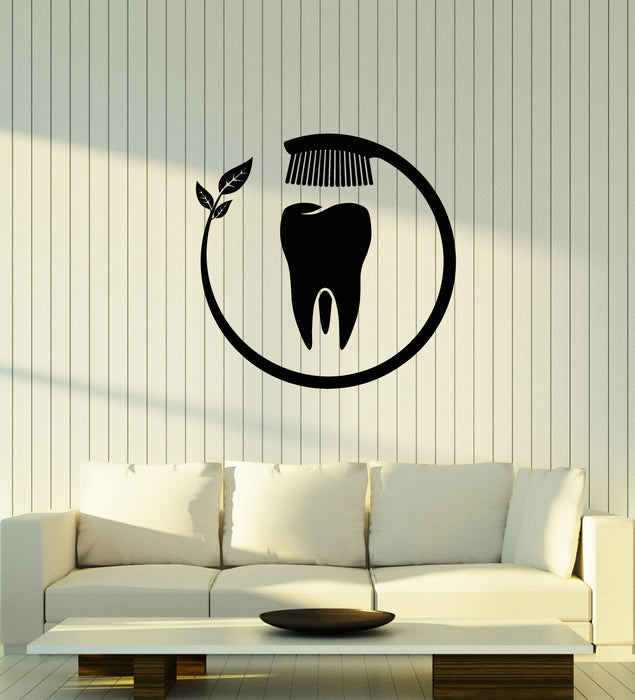 Vinyl Wall Decal Dental Clinic Logo Tooth Toothbrush Stickers (3335ig)