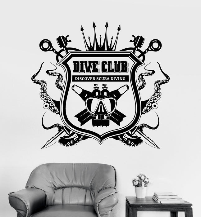 Виниловые наклейки на стену Клуб дайвинга и подводного плавания Экстремальные спортивные наклейки Уникальный подарок (285ig)