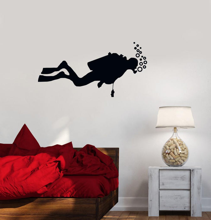 Vinyl Decal Diver Extreme Water Sports Bathroom Decor Wall Stickers Mural Unique Gift (ig2688)