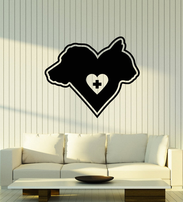Vinyl Wall Decal Dog And Cat Head Heart Symbol Pet Shop Stickers (2552ig)