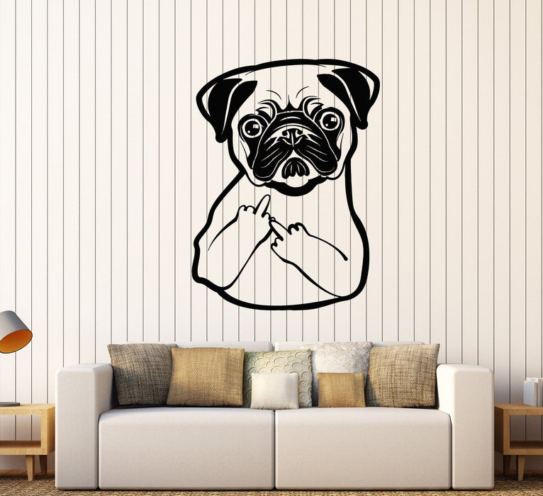 Vinyl Wall Decal Funny Pug Dog Finger Pet Shop Puppy Stickers (2532ig)