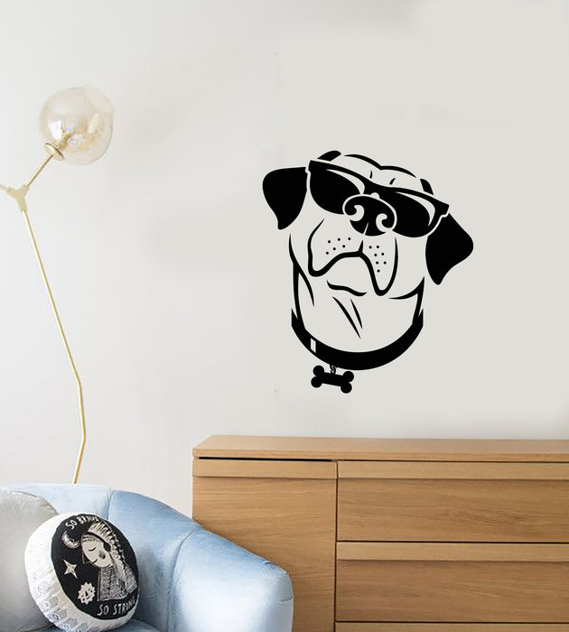 Autocollant mural en vinyle pour chambre d'enfant Motif chien drôle avec lunettes de soleil (3965ig) 