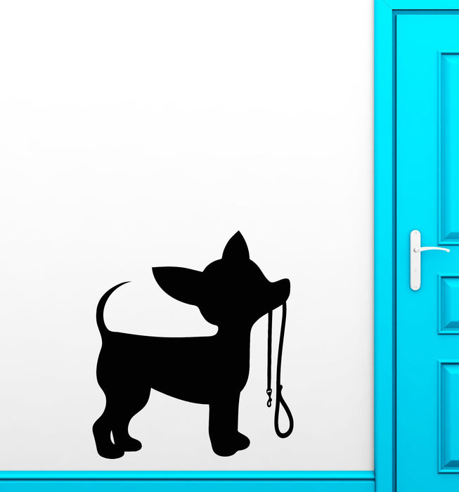 Vinyl Wall Decal Silhouette Puppy Little Dog Leash Chihuahua Stickers Unique Gift (2062ig)