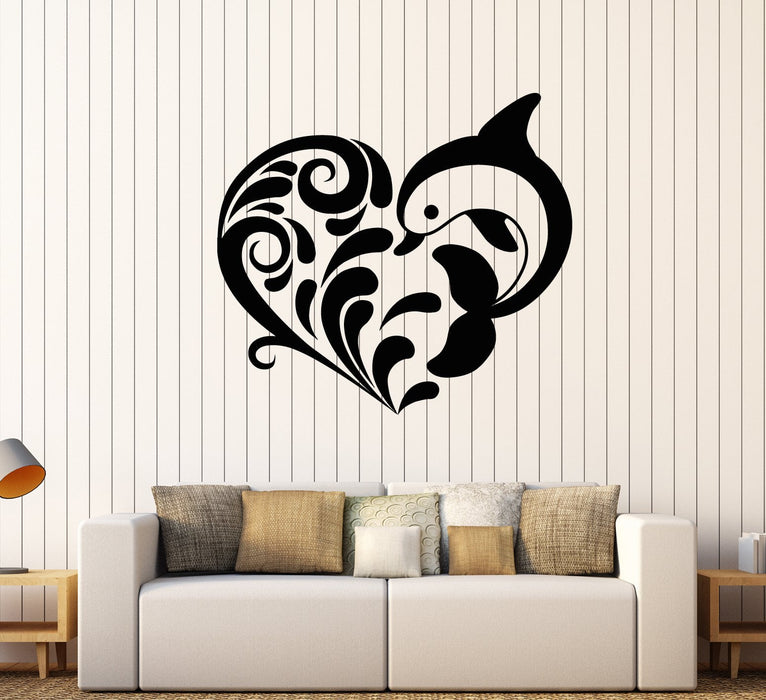 Vinyl Wall Decal Heart Ornament Cartoon Dolphin Sea Style Stickers (2139ig)