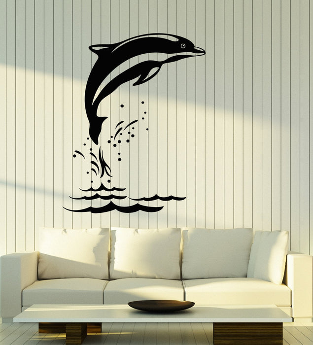 Vinyl Wall Decal Sea Animal Cartoon Dolphin Waves Stickers (2782ig)