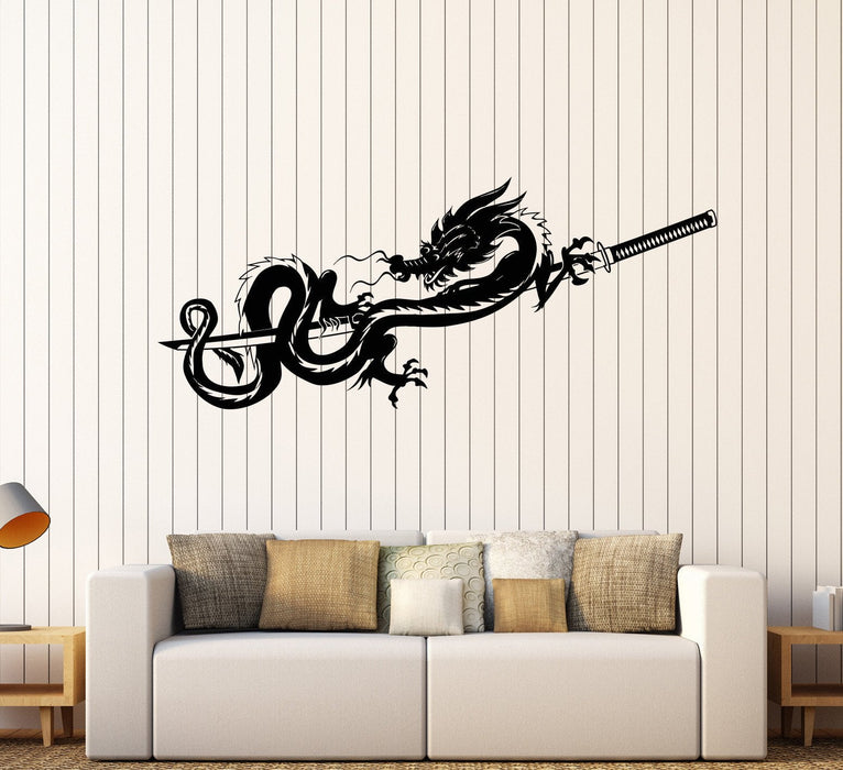 Vinyl Wall Decal Dragon Samurai Sword Warrior Asian Stickers Mural Unique Gift (076ig)