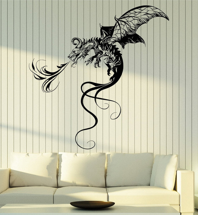 Vinyl Wall Decal Flying Firebringer Dragon Fantasy Fairy Tale Stickers Unique Gift (1261ig)
