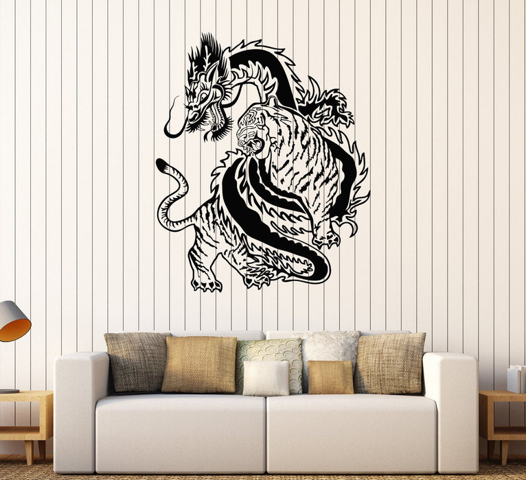 Vinyl Wall Decal Chinese Dragon Tiger Fight China Asian Art Stickers Unique Gift (307ig)