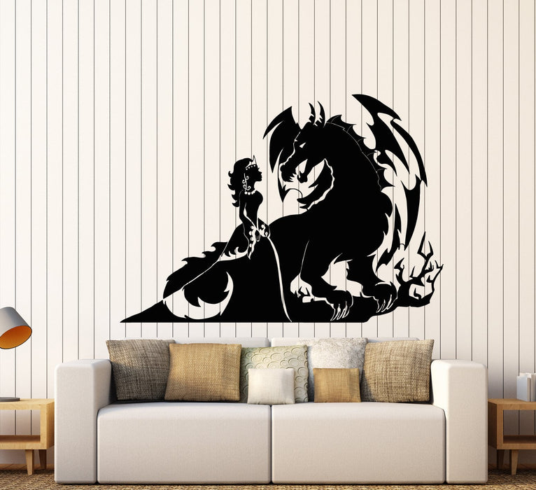 Vinyl Wall Decal Fairytale Fantasy Princess And Dragon Stickers (2648ig)
