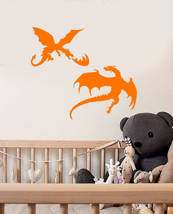 Vinyl Wall Decal Fire-Breathing Dragons Fantasy Dragons Animals Stickers (2489ig)