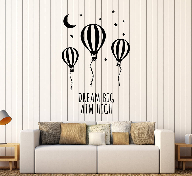 Vinyl Wall Decal Motivational Words Air Balloon Moon Stars Room Design Stickers Unique Gift (1034ig)