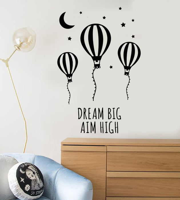 Vinyl Wall Decal Motivational Words Air Balloon Moon Stars Room Design Stickers Unique Gift (1034ig)