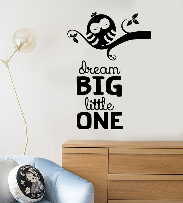 Vinyl Wall Decal Cartoon Bird Owl On Branch Quote Dream Stickers Unique Gift (1832ig)