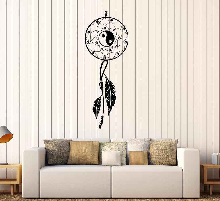 Vinyl Wall Decal Dream Catcher Bedroom Yin Yang Feathers Stickers Unique Gift (400ig)