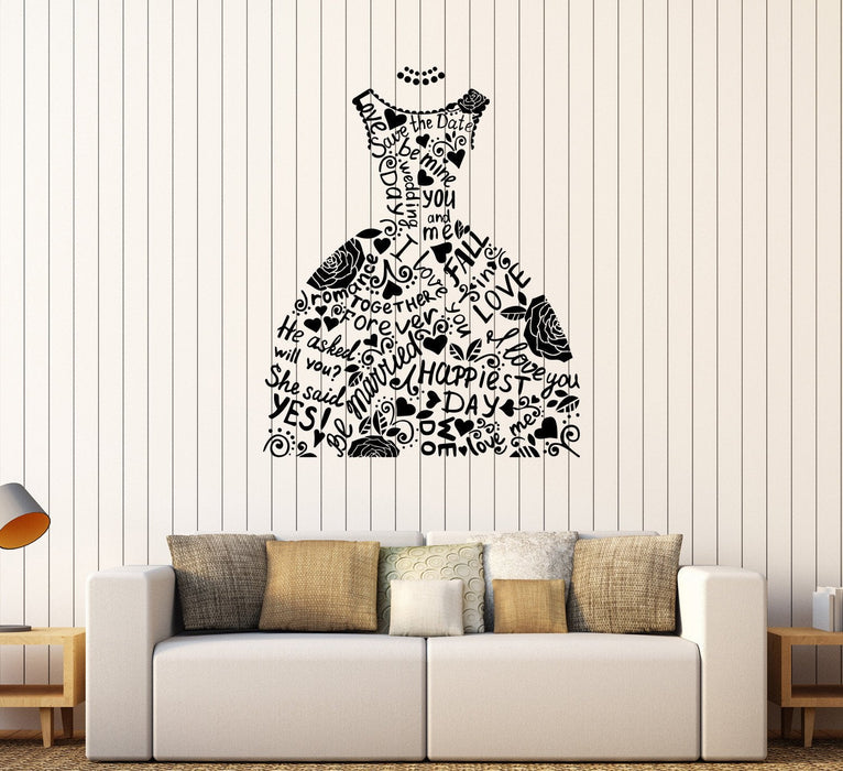 Vinyl Wall Decal Wedding Dress Bridal Shop Marriage Fashion Stickers Unique Gift (363ig)