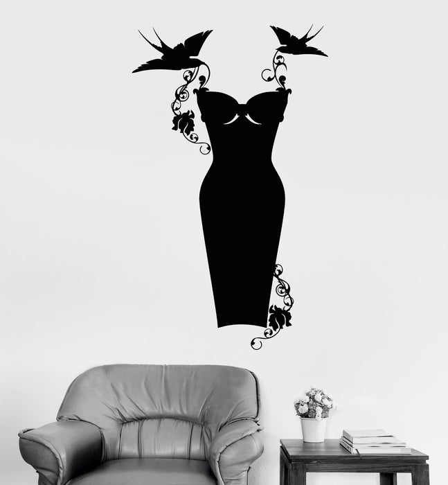 Vinyl Wall Decal Black Dress Shop Fashion Clothes Shopping Stickers Unique Gift (1872ig)