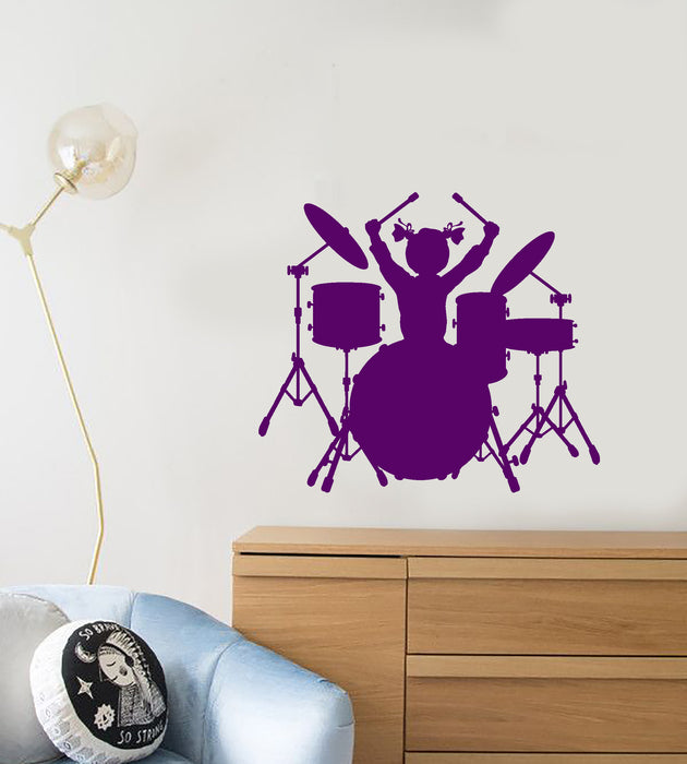 Vinyl Wall Decal Drum Kit Musician Drummer For Little Girl Stickers (3211ig)