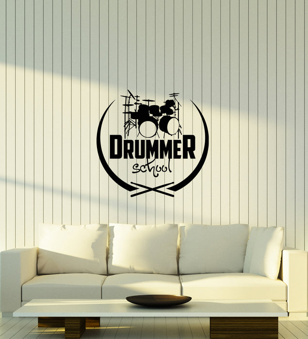 Виниловые наклейки на стену барабанная установка барабанщик школа логотип музыкальные наклейки (3699ig) 