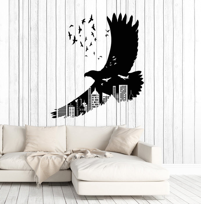 Vinyl Wall Decal American Bald Eagle Birds Art Big City Gothic Style Stickers Unique Gift (1377ig)