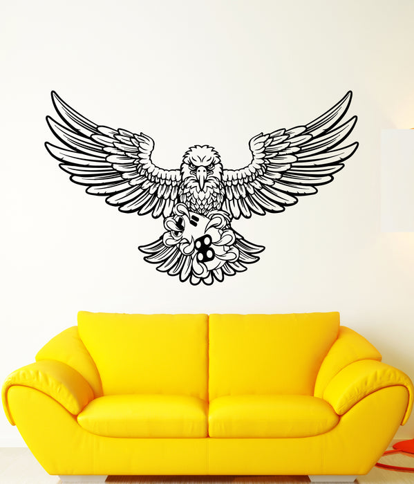 Vinyl Wall Decal Bald Eagle Feathers Gamer's Room Joystick Stickers (3241ig)