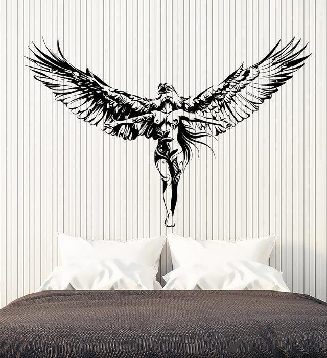 Vinyl Wall Decal Bald Eagle Bird Wings Naked Angel Girl Stickers (3221ig)