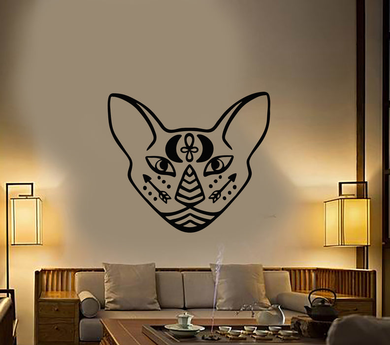 Vinyl Wall Decal Egyptian Sphynx Cat Pet Head Moon Arrows Tattoo Stickers (2533ig)