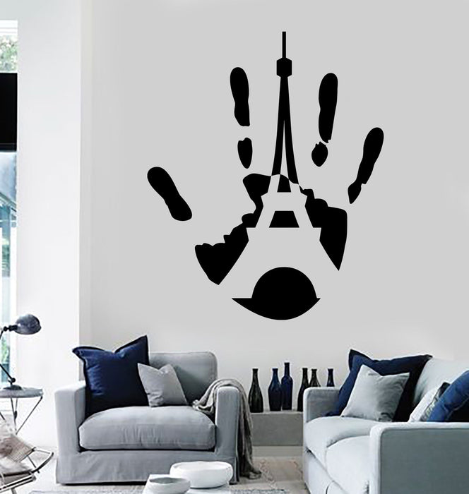 Vinyl Wall Decal Handprint Paris Eiffel Tower French Style Stickers Unique Gift (ig3903)
